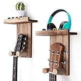 Keebofly Guitar Wall Mount,2 Pack Guitar Wall Hangers Holder Guitar Hangers Shelf with Pick Holder Wood Guitar Rack for Acoustic...