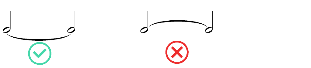 how to tied notes and how not to tie notes with their stems pointing up